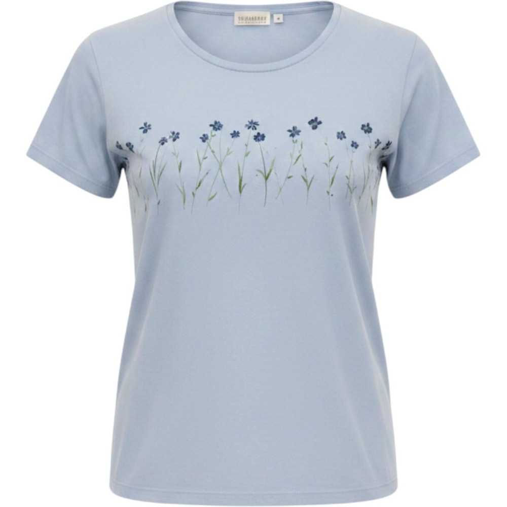 Elisabeth Liz Claiborne‎ T-Shirt Womens 1/L Blue Floral Border 90s Cottagecore